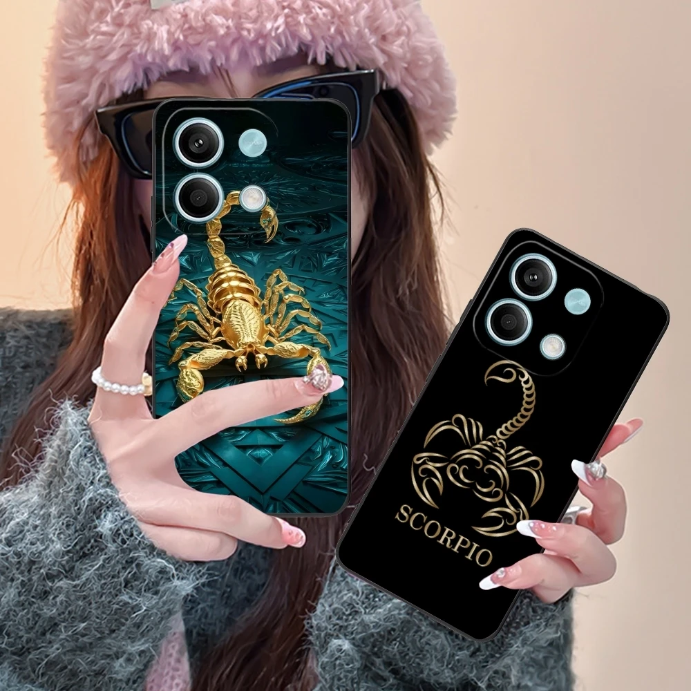 Colored Golden Scorpio Mobile Cell Phone Case for Xiaomi Redmi 14 13 13C 12 12C 10 10C A1 A2 A3 Plus 5G Black Phone Cover Shell