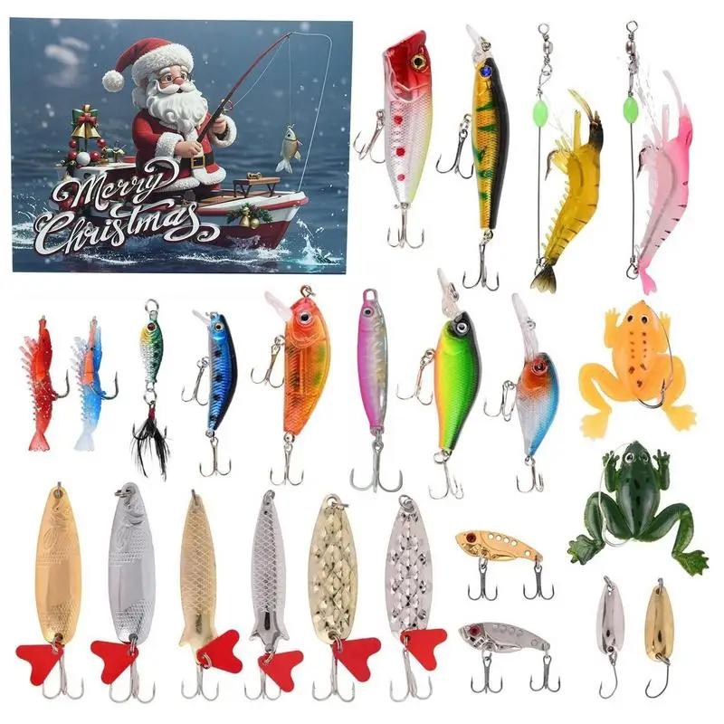 

2024 Fishing Tackle Advent Calendar Fishing Lures Set Fishing Gear Countdown Calendar Christmas Mixed Fishing Lure Kits Gifts