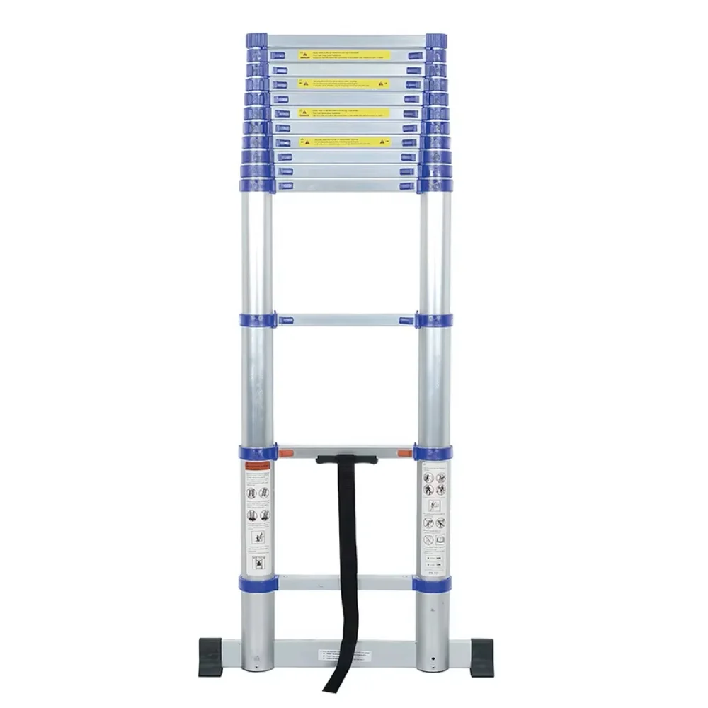 Deliladder 3.2M 11 Steps Aluminum Telescopic Folding Ladder EN131-6 Standard 375Lbs Load Capacity Perfect for Hotel Use