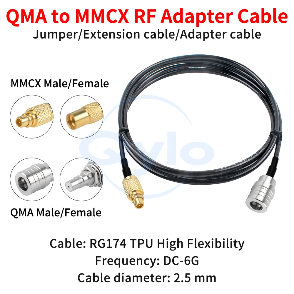 QMA to MMCX Male/Female Adapter Cable Connection Cable Antenna RF Extension Cable High Flexibility RG174 TPU Cable (1 pcs)
