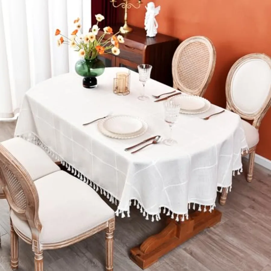 

Plaid Farmhouse Tablecloth Checke Cotton Linen Heavy Weight Table Covers Cloths