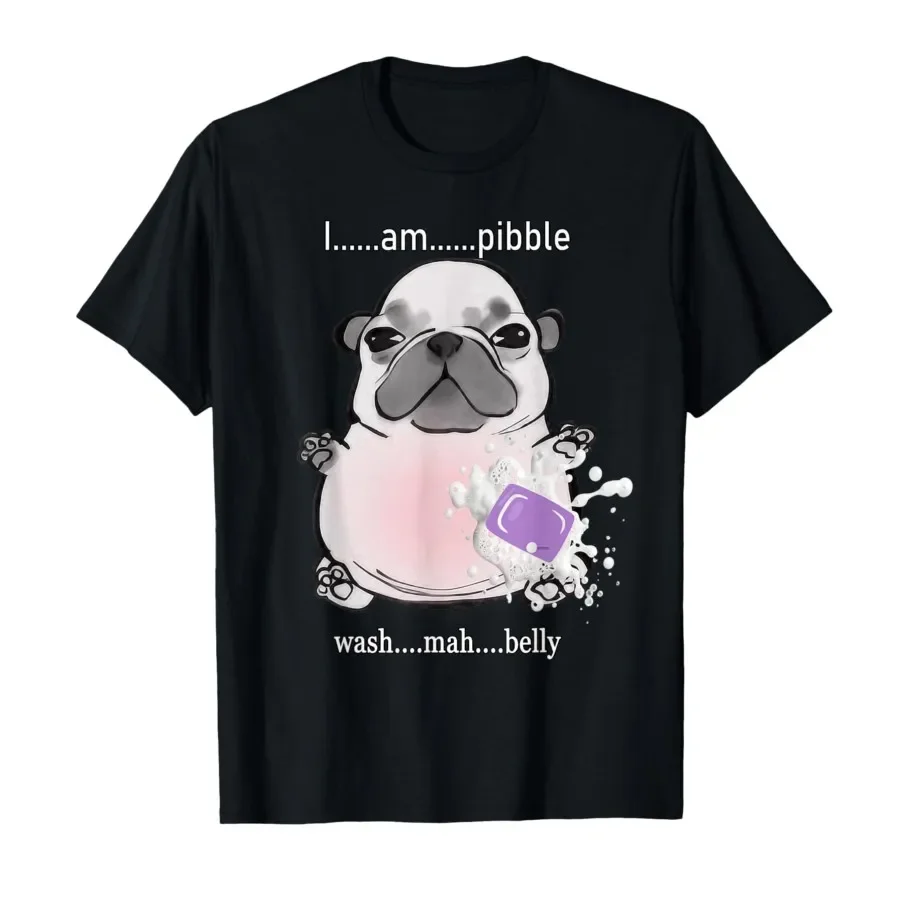 

I Am Pibble Wash My Belly Cute Pug Funny Dog Meme Graphic Tee Breathable Cotton T-Shirt for Men Women