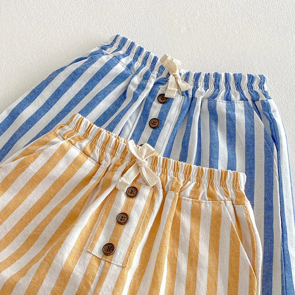 Sommerliche klassische Shorts für Jungen, gestreifte Shorts, elastische Taille, lässige Knöpfe, Taschen, kurze Babyhosen für Kleinkinder, Jungenkleidung – Detail 11
