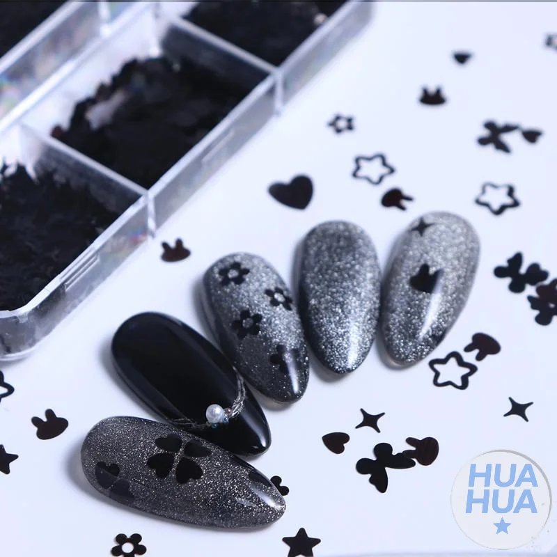 6 شبكات سوداء على شكل قلب فراشة ستار مسمار بريق ديكور مختلط رقائق مانيكير pailletes مذهل الترتر لتقوم بها بنفسك مسمار مانيكير