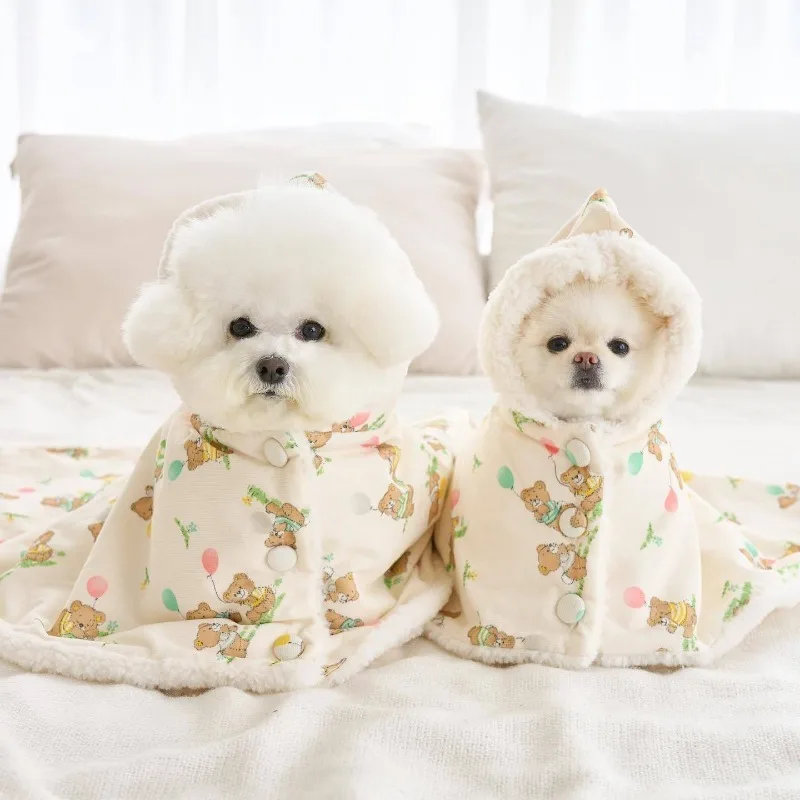 Fashion INS Winter Scarf Bear White Rabbit Blanket Warm Pet Dog Warm Mantle Cover Blanket Sleeping Coat Hoodie New Year Gifts