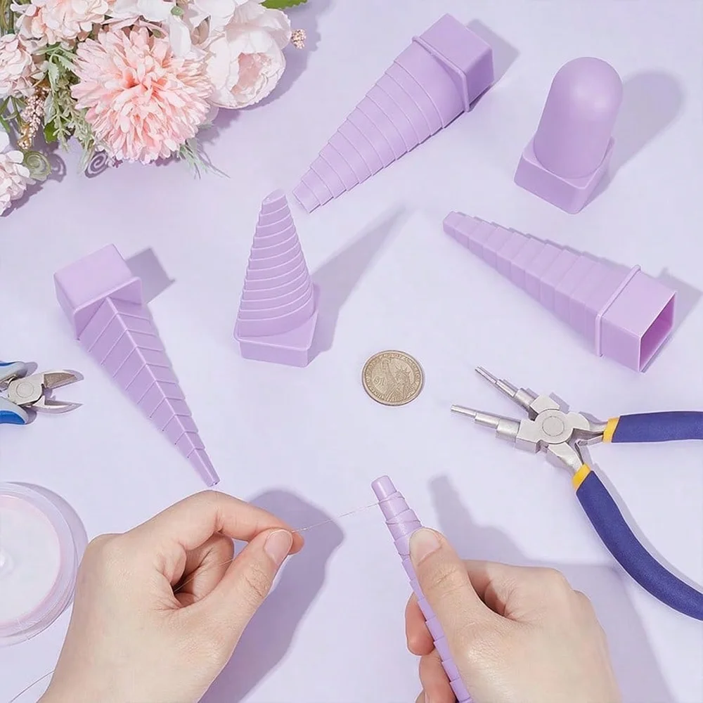 

Набор из 6 фиолетовых пластиковых форм для колец AHT - многоразмерные валики для изготовления, регулировки, формовки и ремонта ювелирных изделий