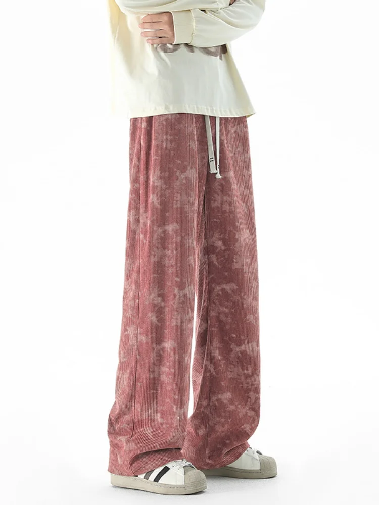 

Мужские брюки из вельвета с эффектом тай-дай, прямого кроя, свободные, осенние, модные, повседневные, в американском ретро-стиле, широкие штанины