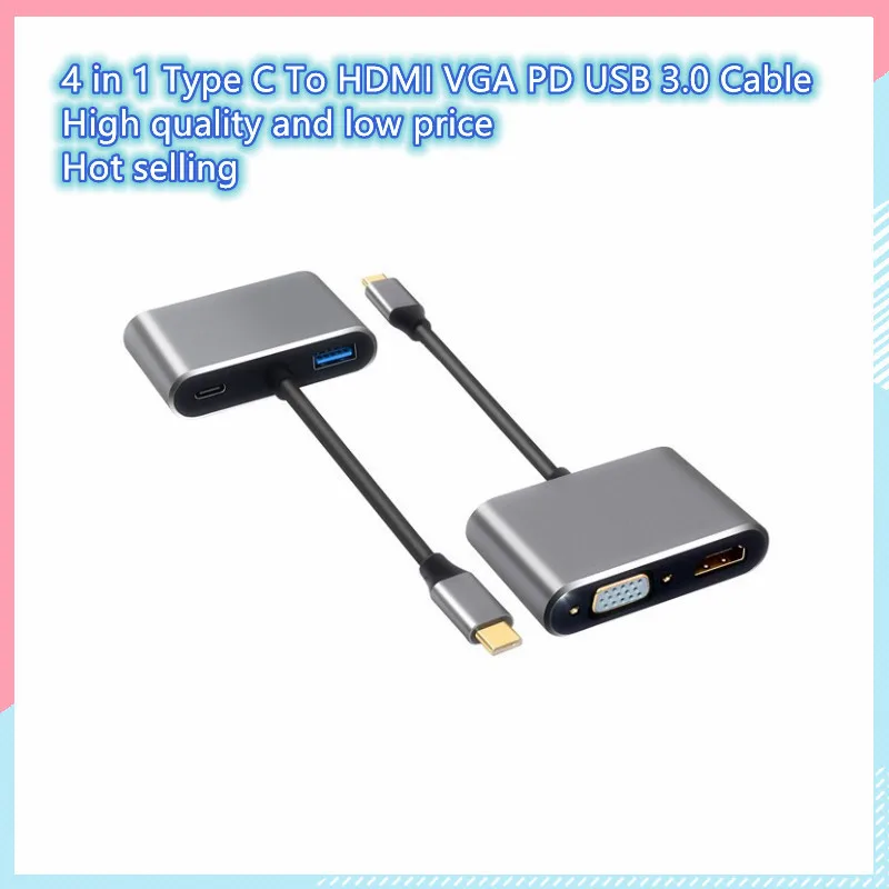 USB C hub Adapter Type C Hub Adapter for MacBook Air with HDTV4K VGA 1080P USB 3.0 Port and 100w PD Charging for MacBook iPad