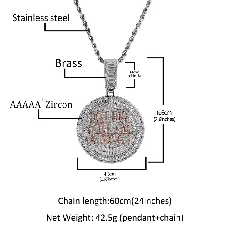 Hip Hop 5A+ CZ Stone Paved Bling Iced Out Billion Dollar Mindset Round Pendants Necklace for Men Rapper Jewelry Drop Shipping