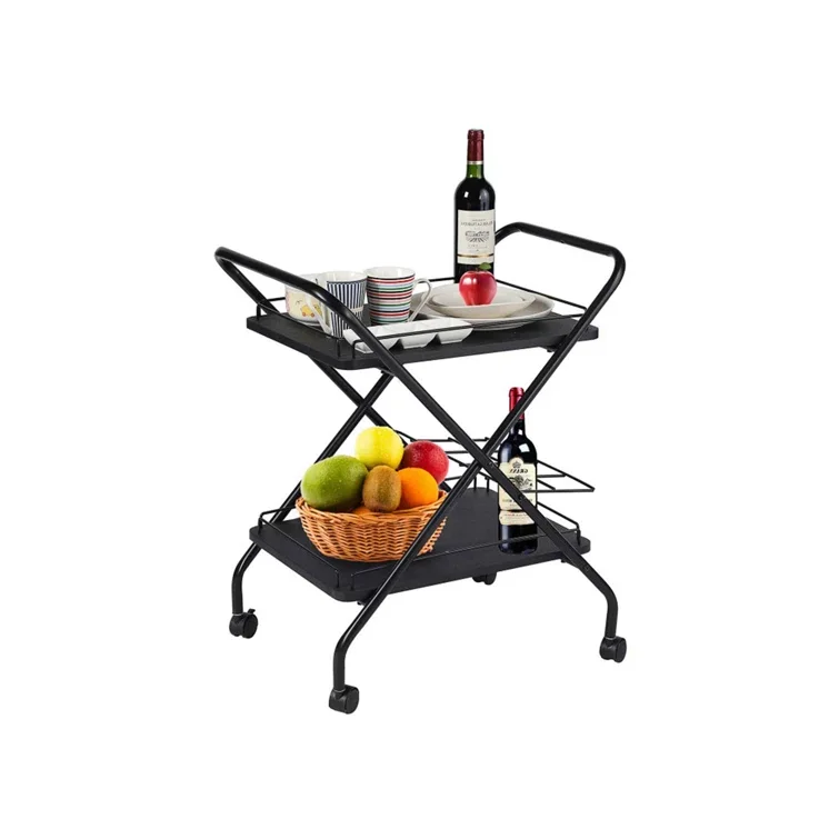 Metal Hand Truck Rolling Utility Cart All-Purpose Service Storage Wine Rack Lockable Wheel for Kitchen Trolley Cart Side Table