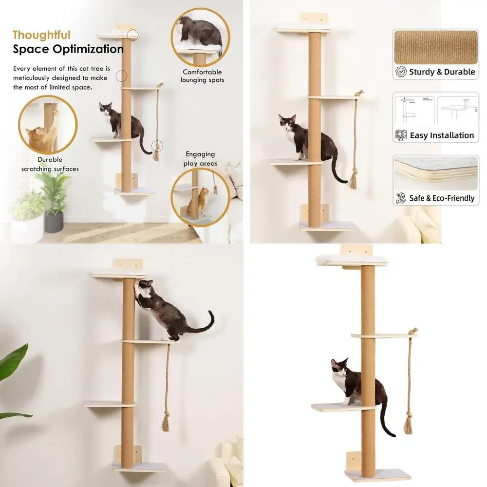 

Настенная когтеточка-лежанка для кошек с 4 уровнями, 48 элементами и мягкими полками