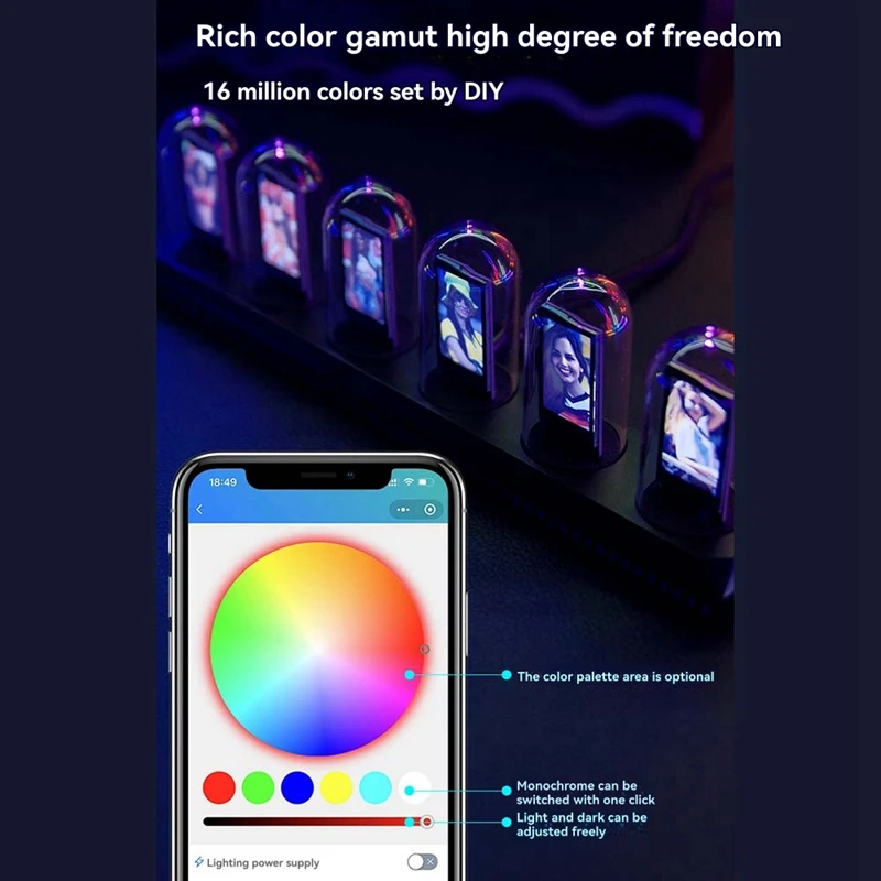LED Nixie Tube Clock IPS Color Screen Digital Clock DIY Analog Digital Tube WiFi Time Desktop Desktop Digital Clock-A21R