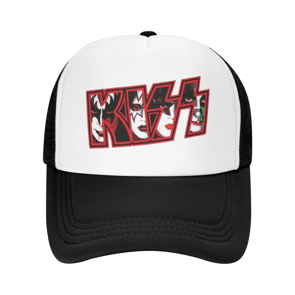 Black Red Mixed Color Kiss Music Band Adult Mesh Baseball Cap For Women Men Preppy Trucker Hat Hip-hop Sunscreen Hat