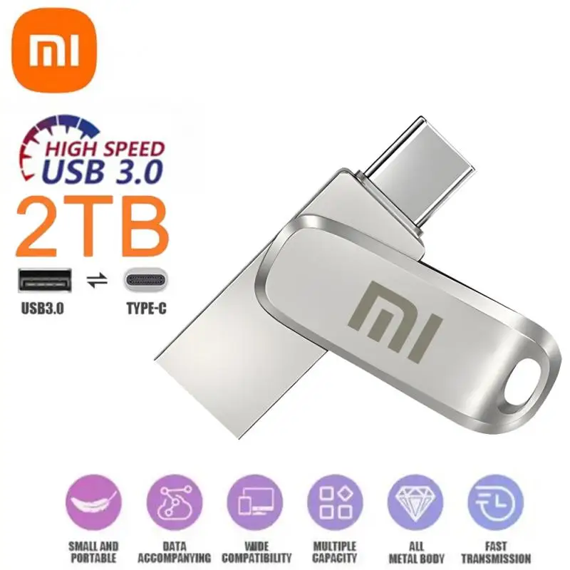 오리지널 샤오미 Mijia USB 3.0 U 디스크 플래시 드라이브, OTG 금속 고속 펜드라이브, 방수 C 타입 메모리, PC용 USB 스틱, 2TB