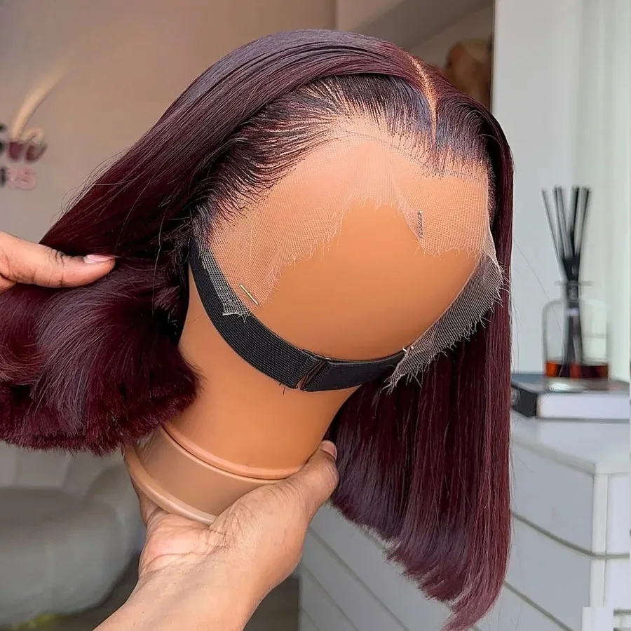 Dark 99J Burundy Red 13x4 Hd Lace Front Wig M Shaped Logos Hairline Glueless Synthetic And Blend High Quality For Women DailyUse