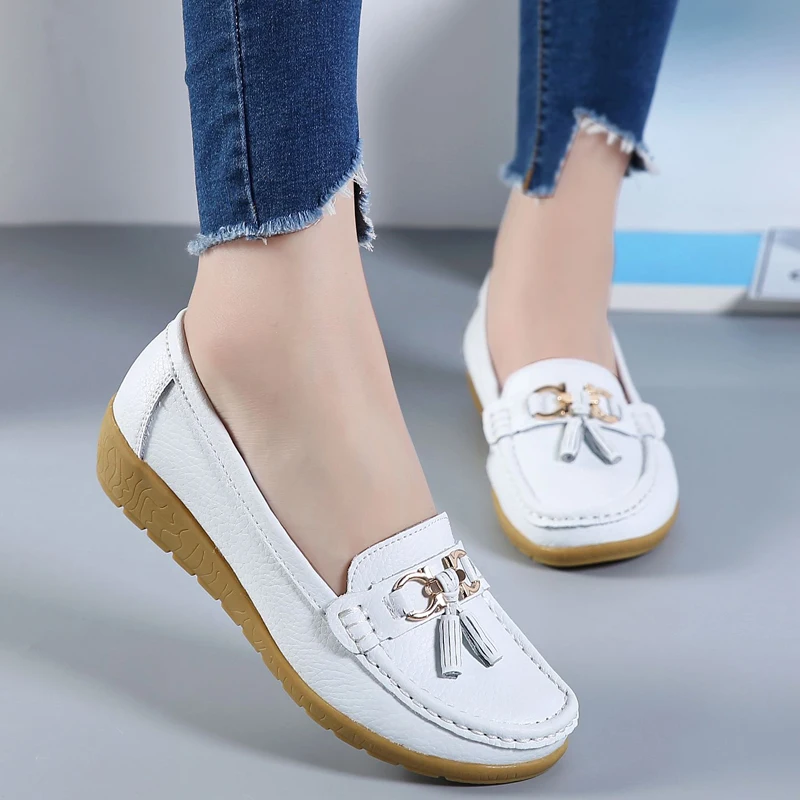 Mocasines informales transpirables con plataforma para mujer, zapatillas cómodas de cuero con cuña, vulcanizadas, primavera y verano, 44