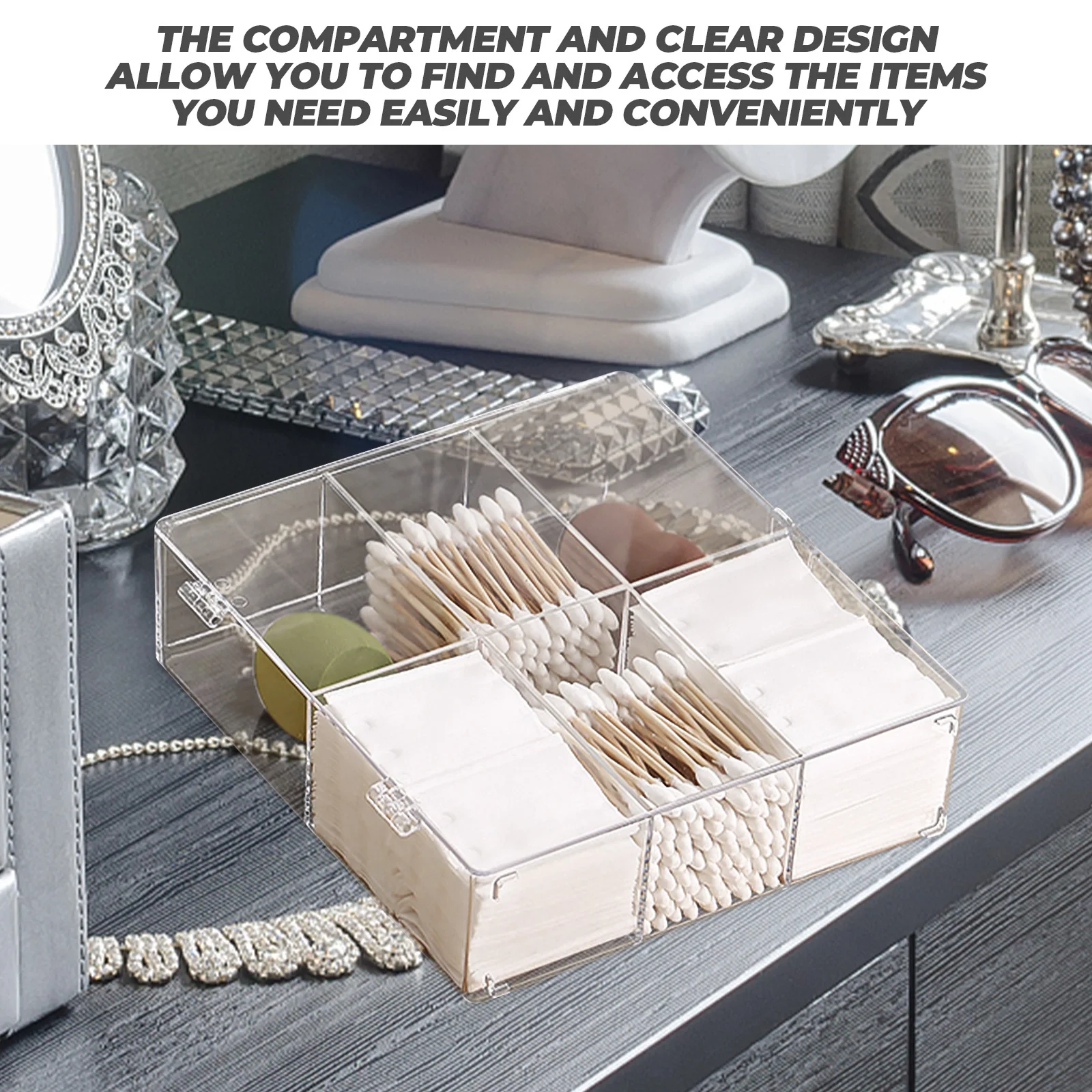Rectangular Cotton Pad Box with Lid Clear Acrylic Makeup Cotton Organizer for Lipsticks Swabs Desktop Storage