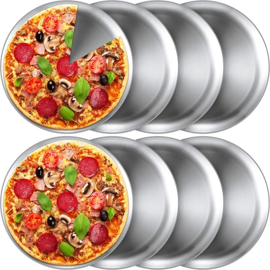 

8 Pieces 12 Inch Pizza Pans Bulk Stainless Steel Sets Round Bakeware Pizza Trays for Oven Kitchen Baking Home Restaurant Picnics