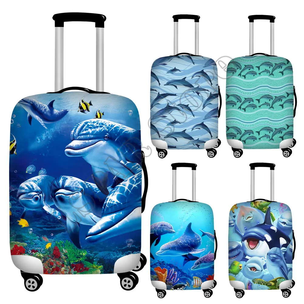 Ocean Style Dolphin Print Luggage Protective Dust Covers Elastic 18-32inch Travel Suitcase Cover Baggage Covers