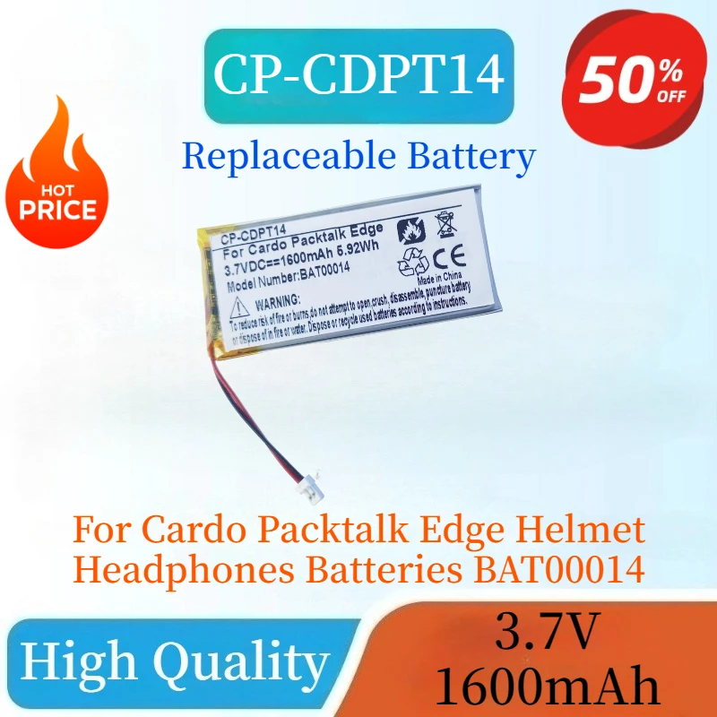 

CP-CDPT14 3.7V 1600mAh Rechargeable Li-Polymer Battery For Cardo Packtalk Edge Helmet Headphones Batteries BAT00014 Accessories