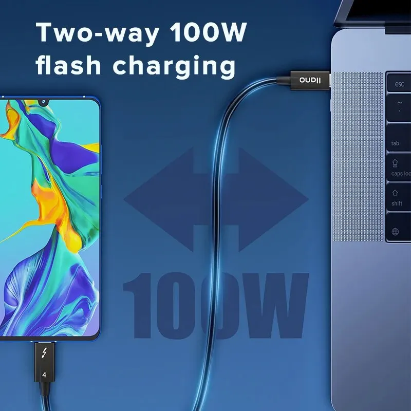 Llano Thunderbolt 4-kabel 2,3ft, 8K-display, 40 Gbps gegevensoverdracht, 100 W Type-C oplaadkabel