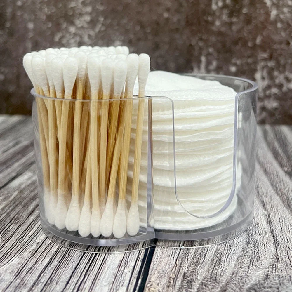 Acrylic Storage Box Bathroom Jar Makeup Organizer Cotton Round Pad Holder Cotton Swab Box Qtip Holder Dispenser Organizer Jar