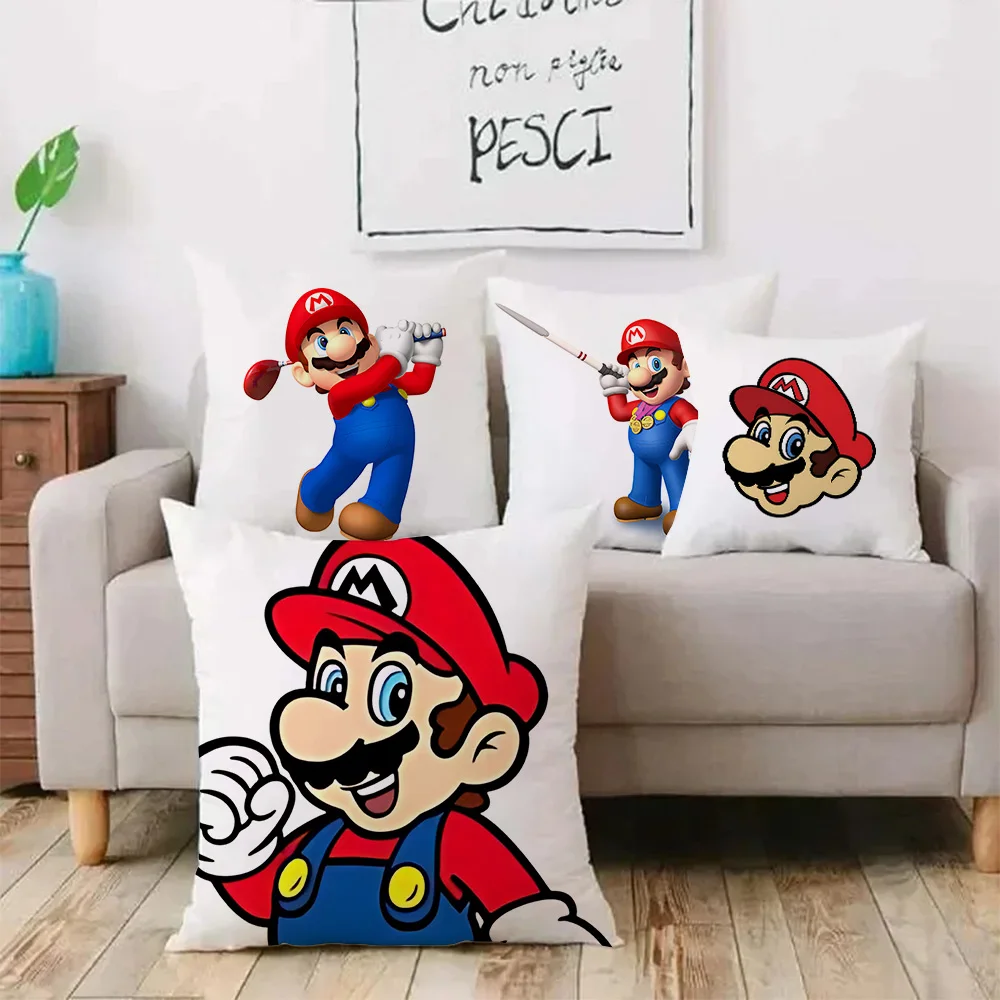 M-Mario Pillow Covers Cartoon Sofa Decorative Home Double-sided Printing Short Plush Cute Cushion Cover