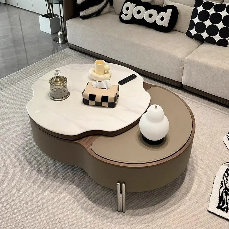 # Creative Petal-Shaped Elevating Coffee Table with Storage:  Stone Top+Built-in Storage (Luxury Minimalist for Living Rooms)