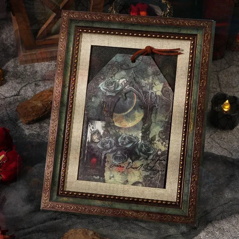 ملصقات إطار زهور مستدقة للحيوانات الأليفة ، قوطية ، قصاصات سجل القصاصات ، خلفية ليلية دموية ، دليل x من الخارج ، عبوة 12 ورقة