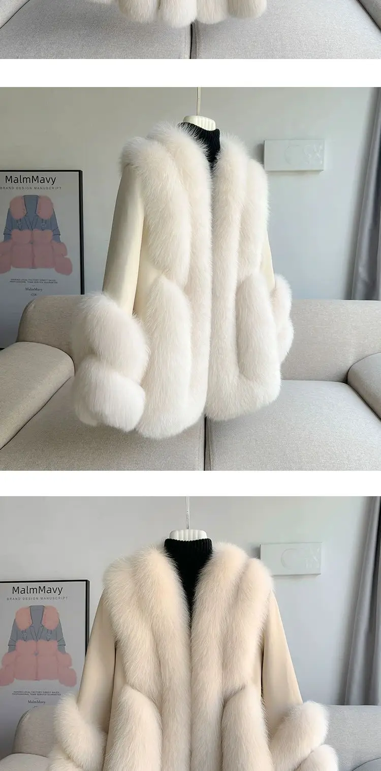 Whole Skin Fox Fur Grass Women's Mid length 2023 New Fur Integrated Sheep Skin White Duck Down Down Coat Winter