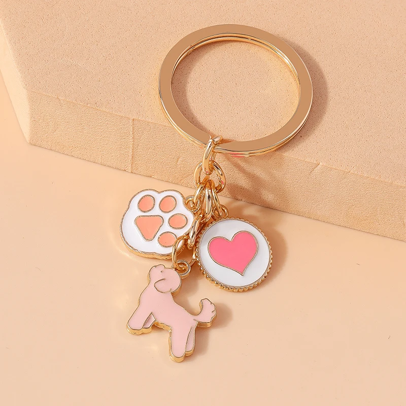 Cartoon Tier Hund Schlüssel bund Emaille Liebe Herz Charms Schlüssel ringe für Auto Schlüssel Souvenir Geschenke für Frauen Männer Handtasche Schlüssel anhänger – Detail 3