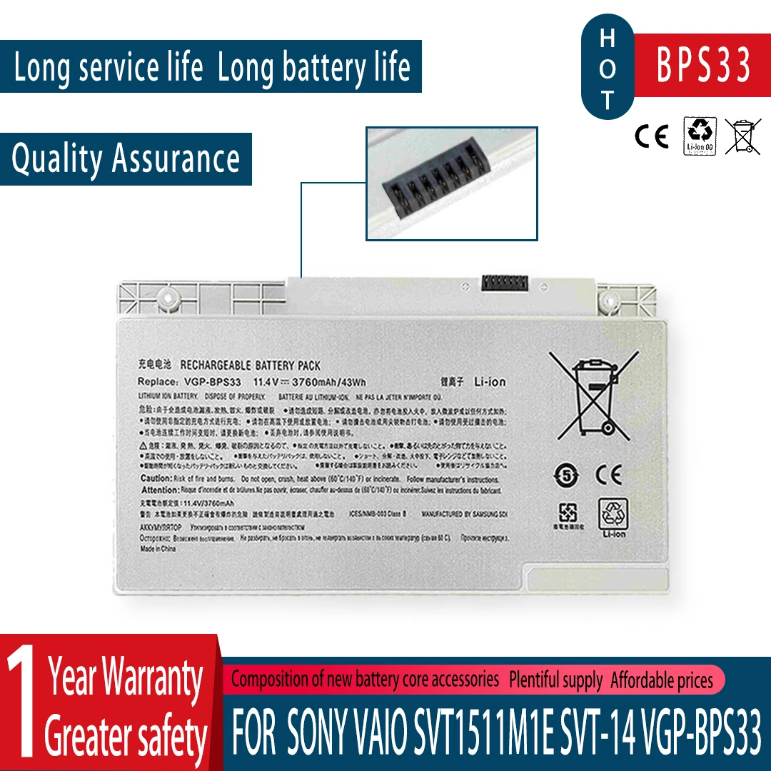 Nueva batería para ordenador portátil VGP-BPS33 11,4 V 43Wh para Sony VAIO SVT-14 SVT-15 T14 T15 BPS33