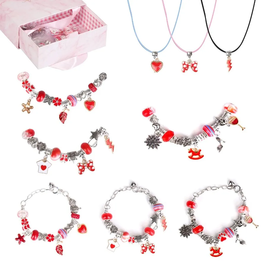 66Pcs Charm Bracelet Making Kit ' Jewelry Necklace Making Kits Colorful DIY Charm Beads Pendant Set Jewelry Dr Supplies with Gi
