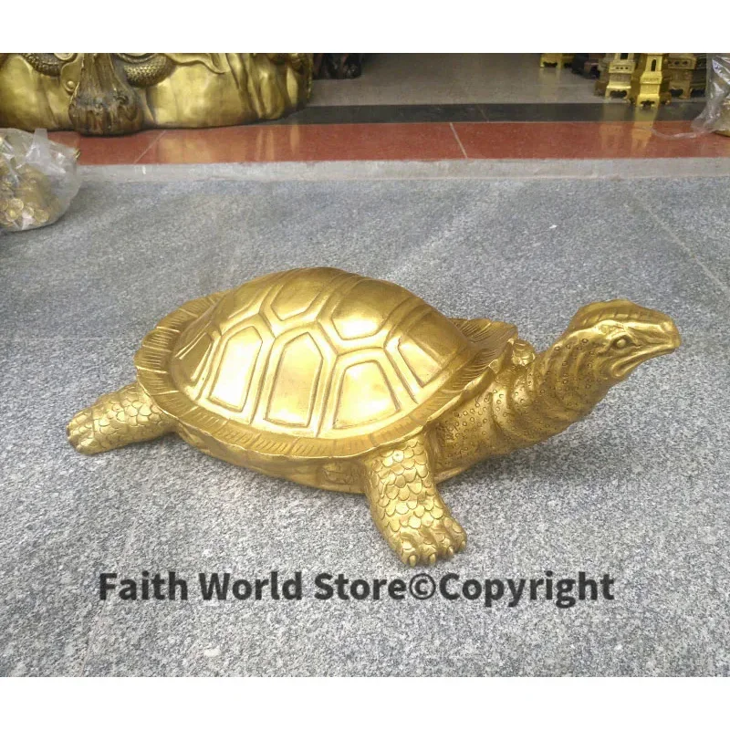 41CM LARGE # HOME Courtyard TOP decoration ART Town house bring in wealth talisman Mascot gold turtle brass FENG SHUI Statue