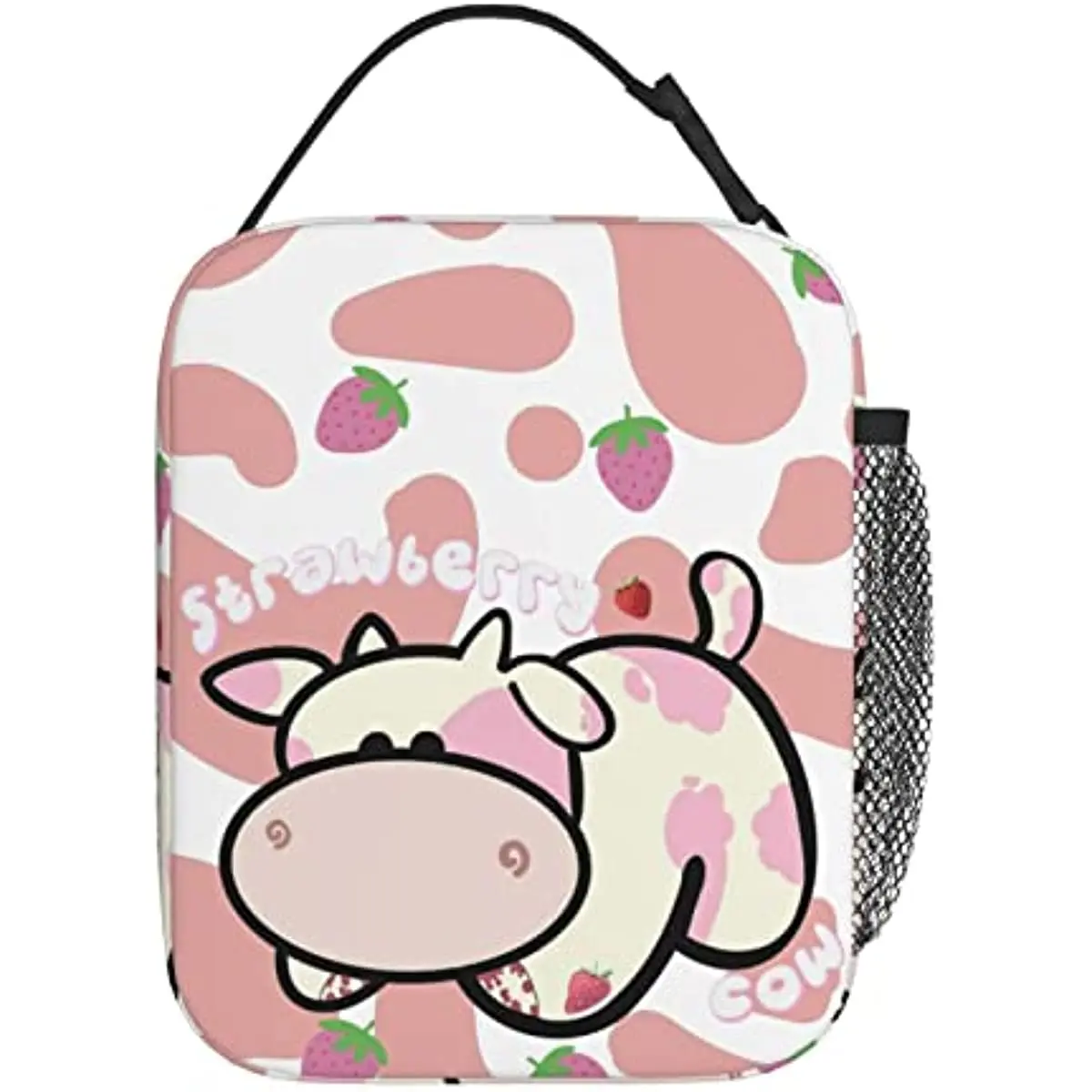 Strawberry Milk Cow Lunch Box Kids Boys Girls Insulated Lunch Bag for Women Men Thermal Lunch Bags Bento Box Adult Lunch Box