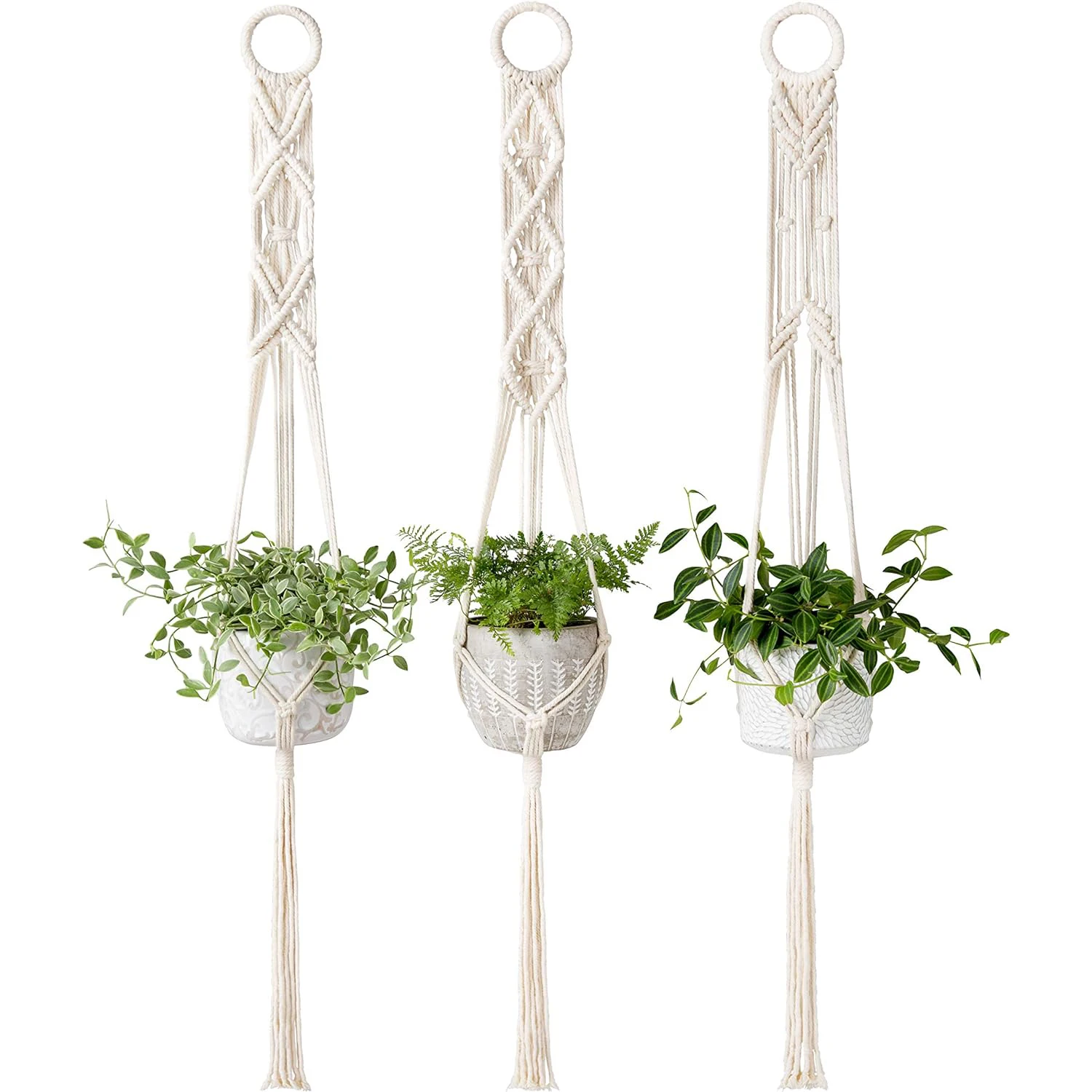 3pcs Boho Macrame Plant Hangers, Indoor & Outdoor Wall Hanging Planter Basket Holders, Flower Pot Rope for Home Decor