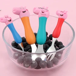 Pig Pei-Cuillère à soupe et fourchette en acier inoxydable 304 pour enfants, ensemble de jouets de dessin animé pour la famille, cadeaux d'anniversaire mignons, 4 pièces par ensemble