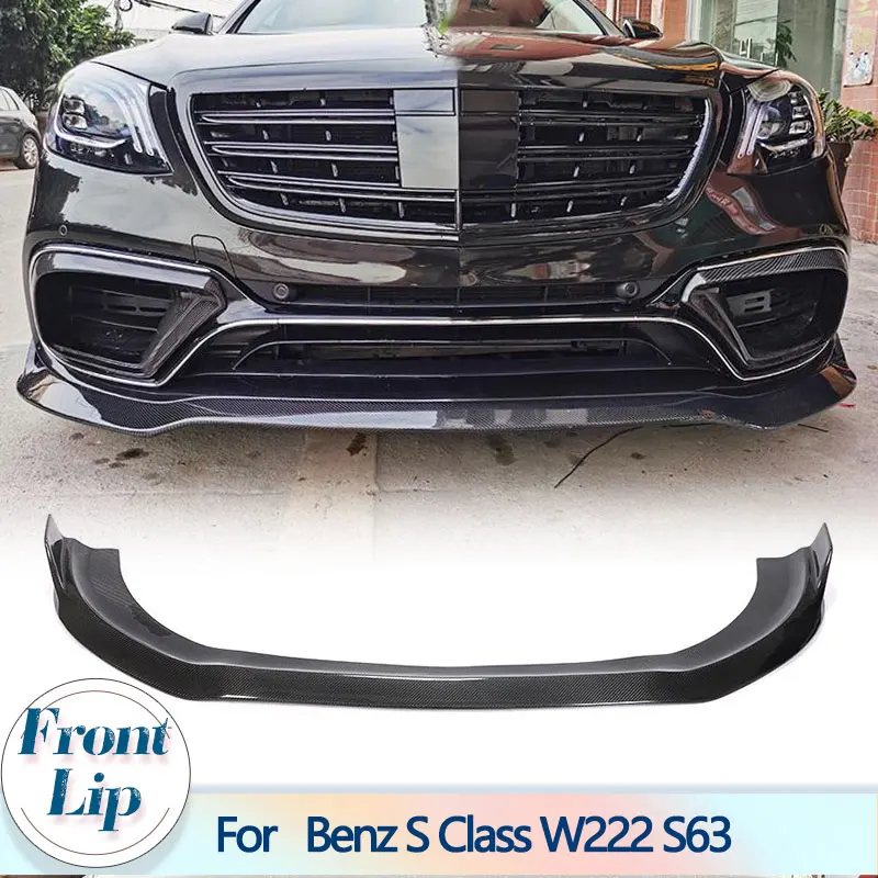 Car Front Bumper Lip Spiler for Benz S Class W222 S63 AMG 2018UP Front Lip Chin Protector Spoiler Splitters Guards Carbon Fiber