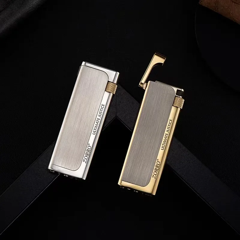 Zorro Ultra Thin Metal Grinding Wheel Side Slip Pure Copper Butane Gas Lighter Mini Portable Smoking Accessories Gifts for Men