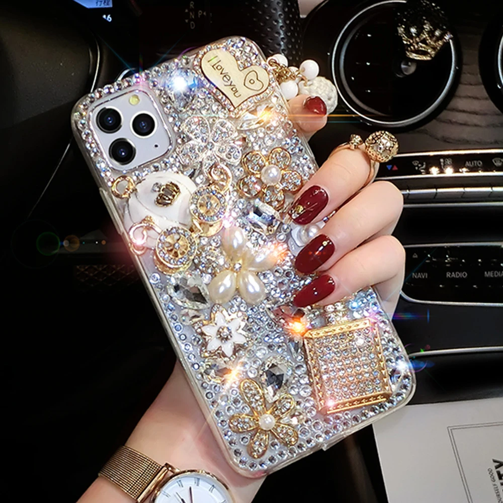 Caixa de cristal luxuosa do Bling do transporte da bolsa do ouro 3D para Samsung, A52, A32, A42, A72, A82, A33, A53, A73, A41, A31