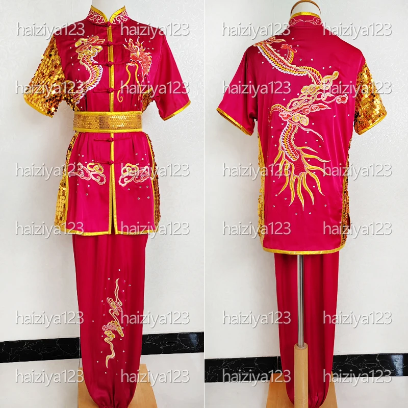 

Embroideried Dragon Wushu uniform Kungfu clothes Changquan Taolu suit Race attire for man woman girl boy kids adults unisex