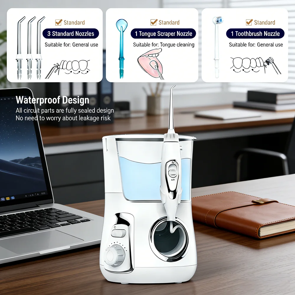 

Ирригатор для полости рта с резервуаром для воды 800 мл, 10 режимов, 5 насадок, электрический, для чистки зубов, уход за полостью рта, спа-уход