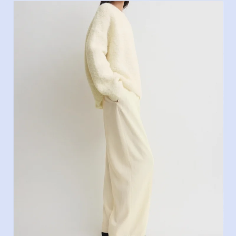 

25 Autumn/Winter Soft and Fluffy Alpaca Blend Drop Shoulder Knit Sweater