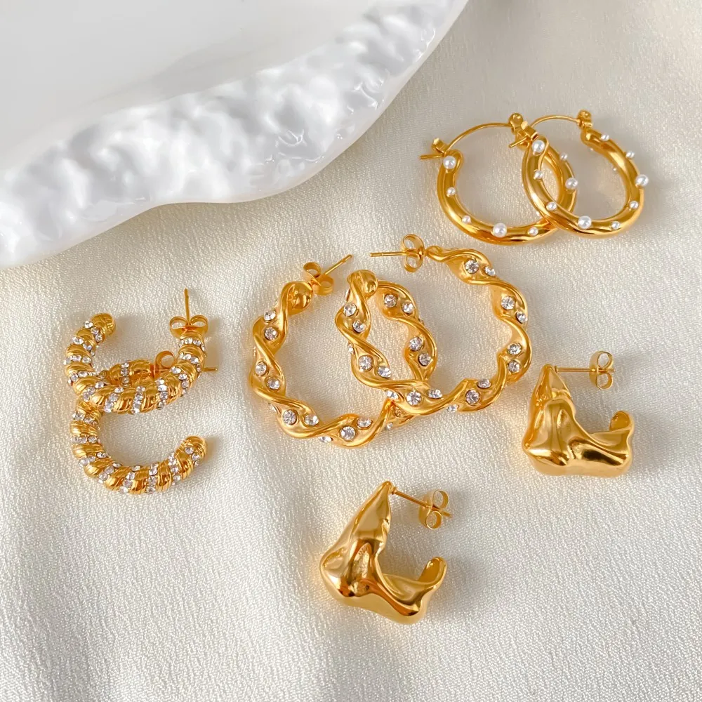 مجموعة eManco من الأقراط المصنوعة من الفولاذ المقاوم للصدأ بتصميم عتيق فاخر وعناصر اللؤلؤ والمجوهرات الأنيقة بالجملة #5