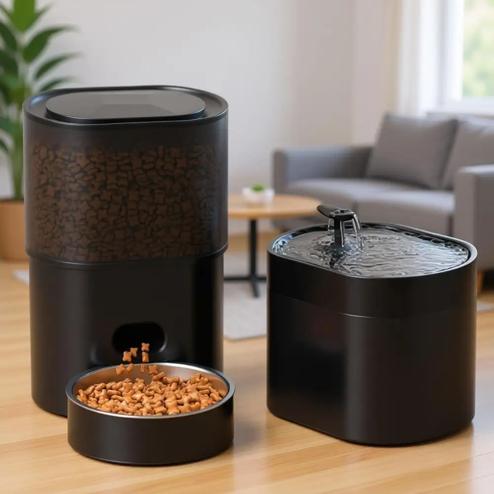 

3L Timed Dry Food Dispenser, 10 Portions, 1-4 Daily Meals, Auto Feeder with Desiccant Bag, Water Dispenser with Filter, Wire or