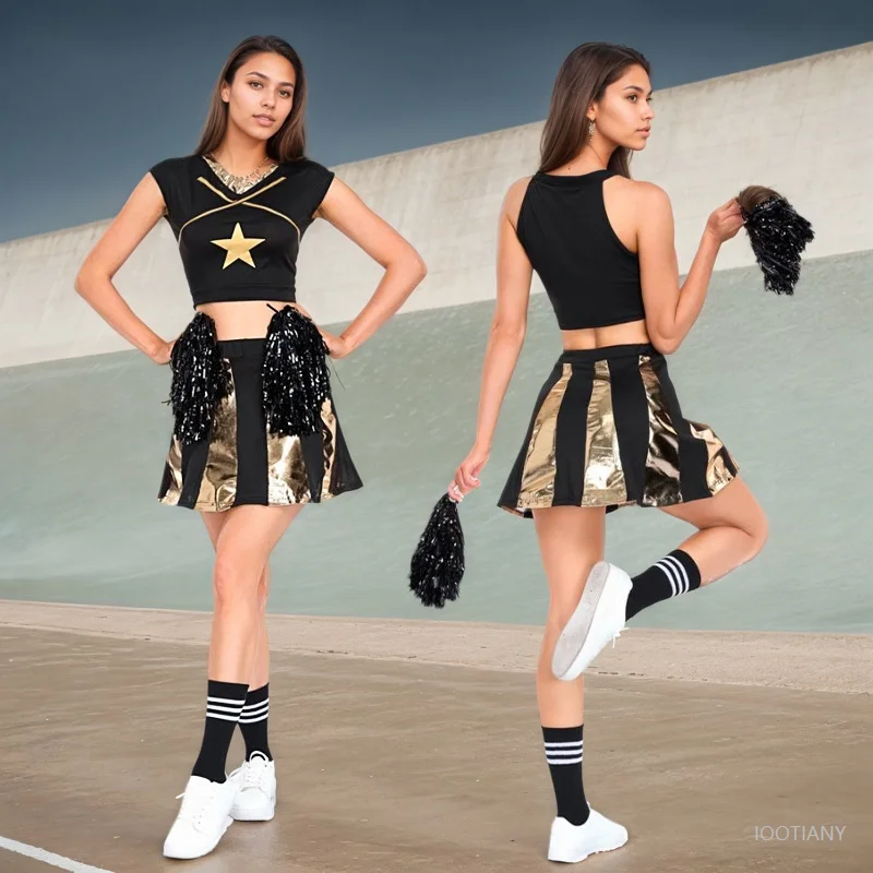 Nuevo traje de animadora Sexy para mujer, traje de baile de animadora para adultos, Top corto sin mangas con minifalda