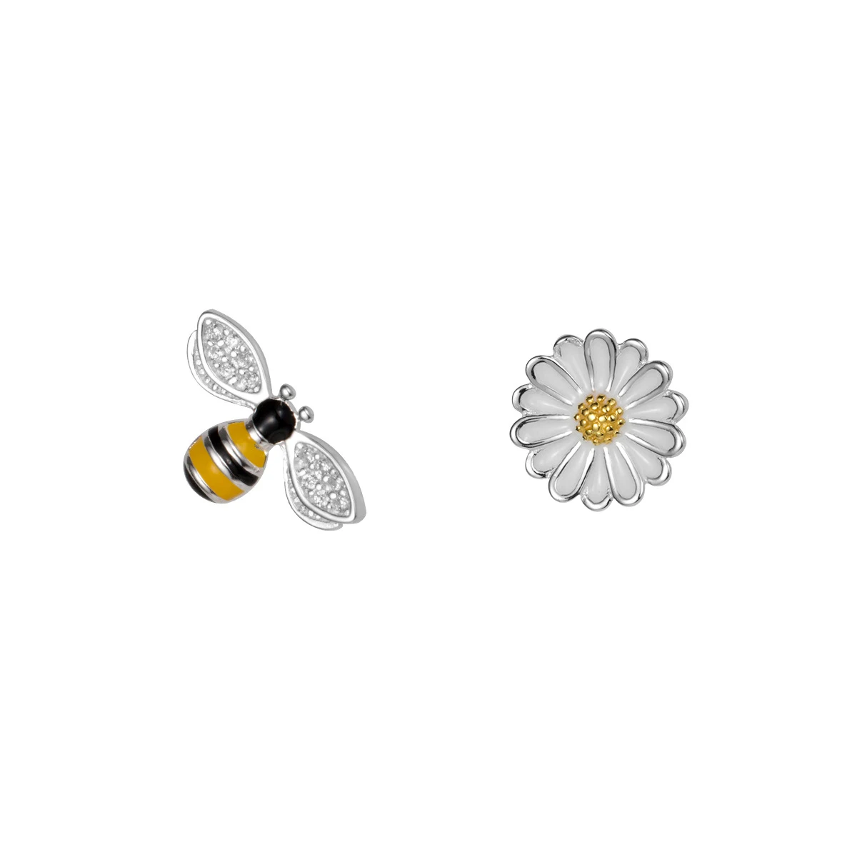 Modian New Arrival 100% 925 Sterling Silver Enamel Cute Bee & Flower Stud Earrings Fashion Insect Accessories For Women Jewelry