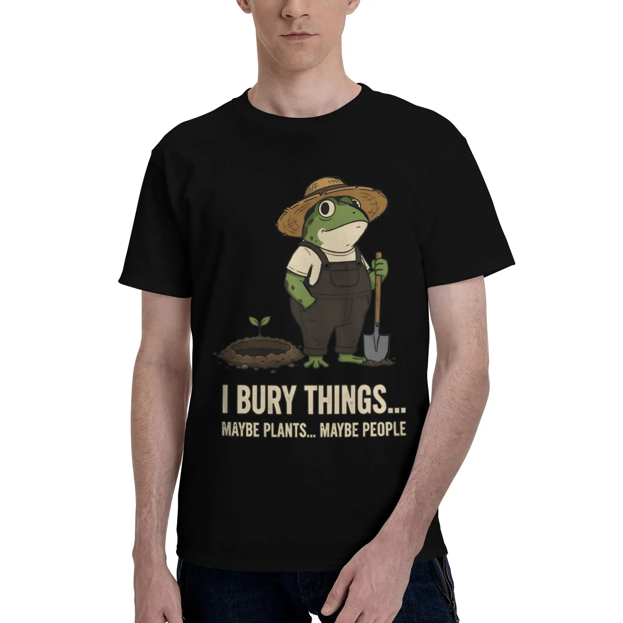 Graphic Printed I Bury Things Maybe Plants Maybe People Frog T Shirt for Men Women  100% Cotton T-shirts Short Sleeve Tops