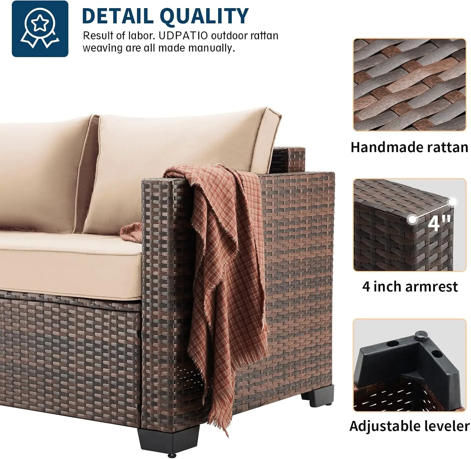 Outdoor Patio Furniture Set 5 Piece Wide Armrest Rattan Patio Sofa Sets w/Storage Table for Poolside Deck Backyard