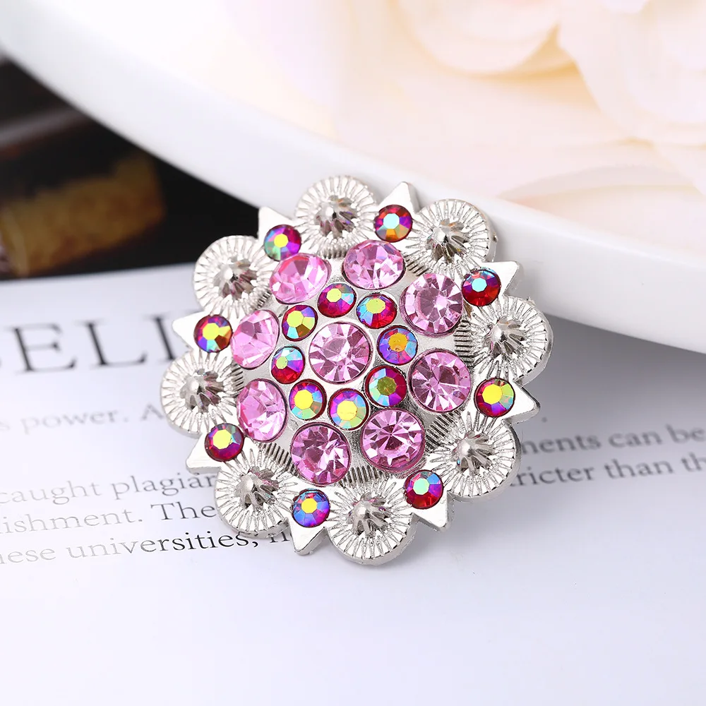 Colorful Rhinestone Conchos Buckle Metal Flower Crystal Leather Bag Belt Decorative Buttons Screw Back Leathercraft Accessories